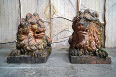 A Good Pair of Large Mid-19thC Terracotta Recumbent Lions c.1860