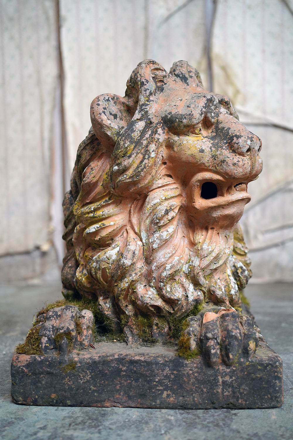 A Good Pair of Large Mid-19thC Terracotta Recumbent Lions c.1860