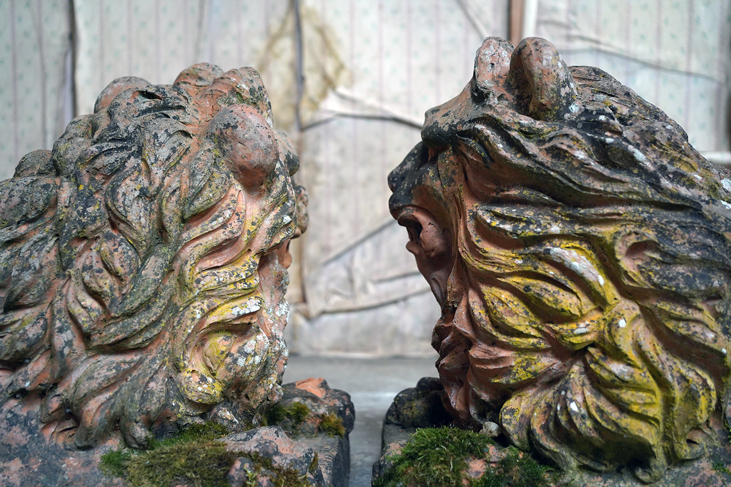 A Good Pair of Large Mid-19thC Terracotta Recumbent Lions c.1860