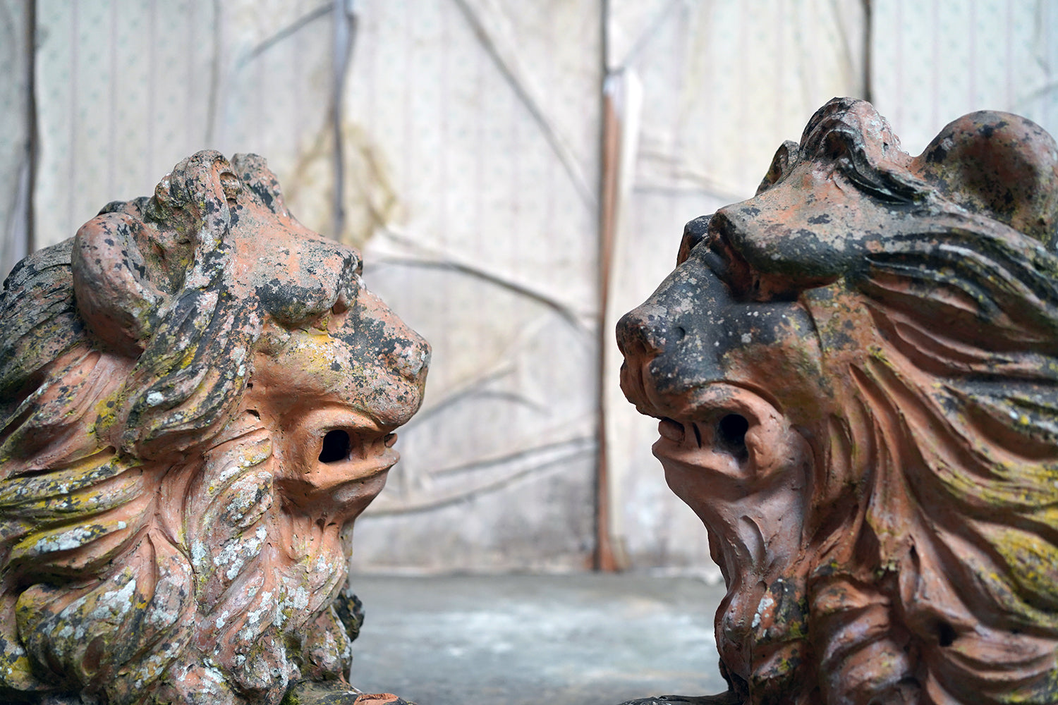 A Good Pair of Large Mid-19thC Terracotta Recumbent Lions c.1860