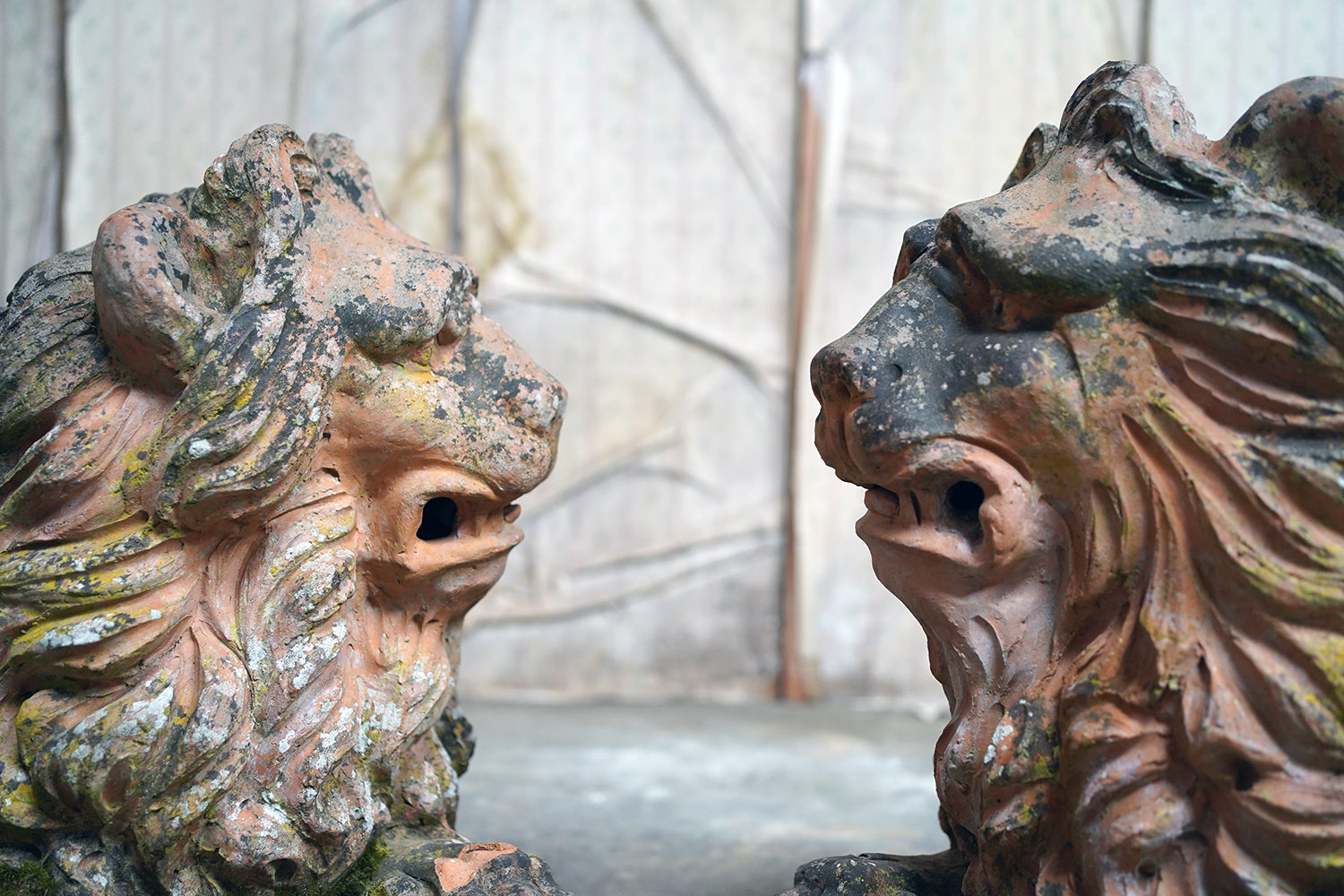A Good Pair of Large Mid-19thC Terracotta Recumbent Lions c.1860