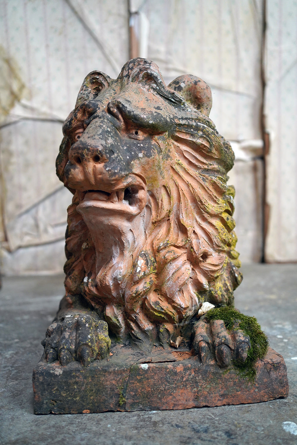 A Good Pair of Large Mid-19thC Terracotta Recumbent Lions c.1860