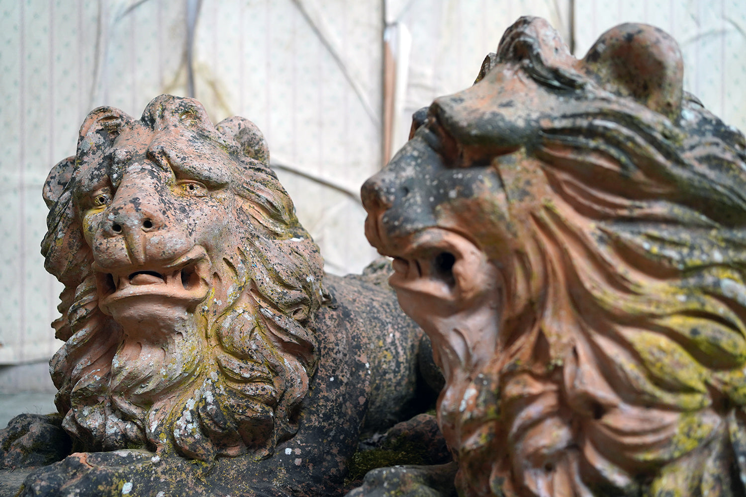 A Good Pair of Large Mid-19thC Terracotta Recumbent Lions c.1860