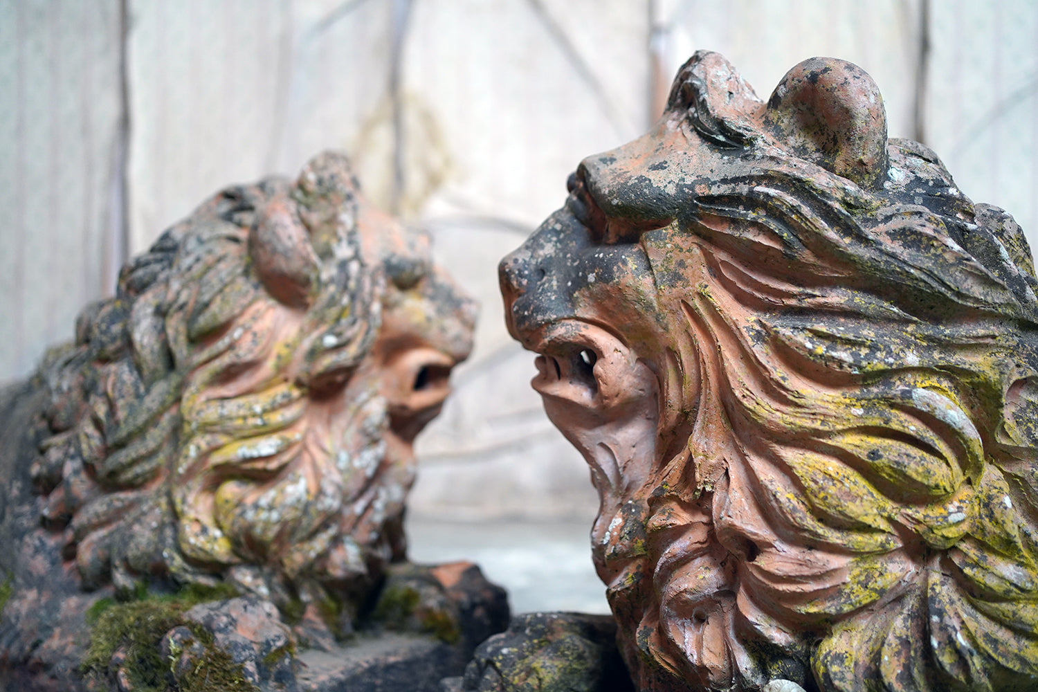 A Good Pair of Large Mid-19thC Terracotta Recumbent Lions c.1860