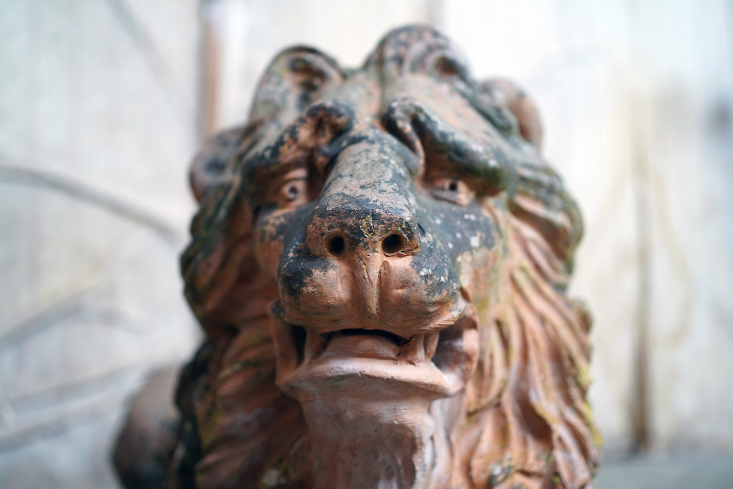 A Good Pair of Large Mid-19thC Terracotta Recumbent Lions c.1860