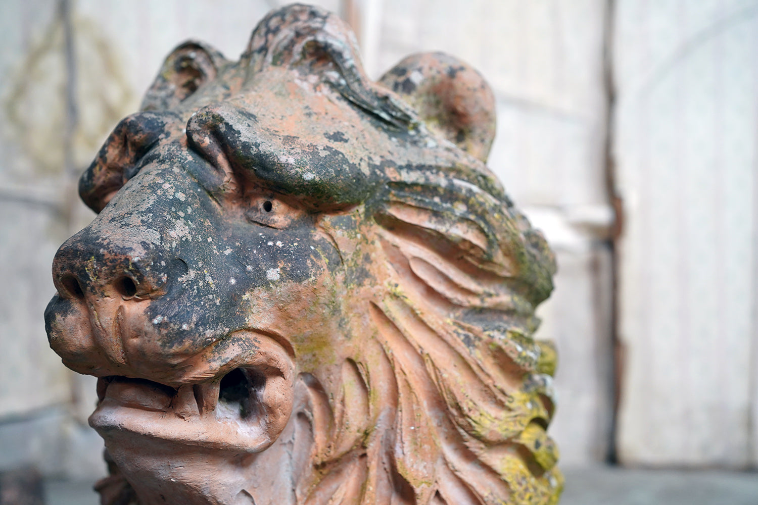 A Good Pair of Large Mid-19thC Terracotta Recumbent Lions c.1860