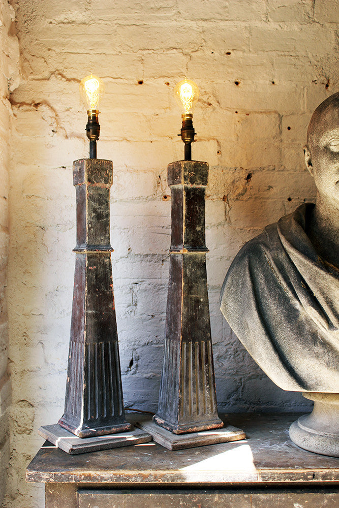 A Decorative Pair of Stained Pine Table Lamps c.1900
