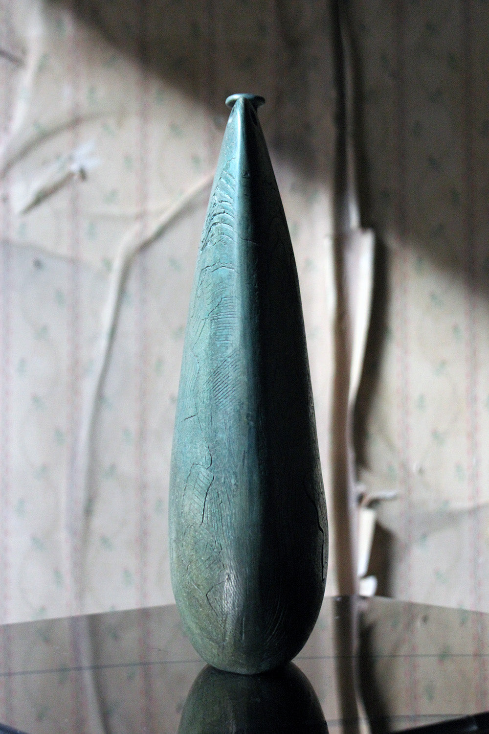 A Burnished Jade Green Bottle Vase by Peter Hayes c.1984