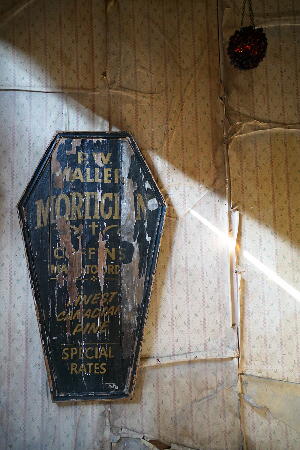 A 20thC Sign-Written Pine Advertising Sign for P.W.Maller Morticians