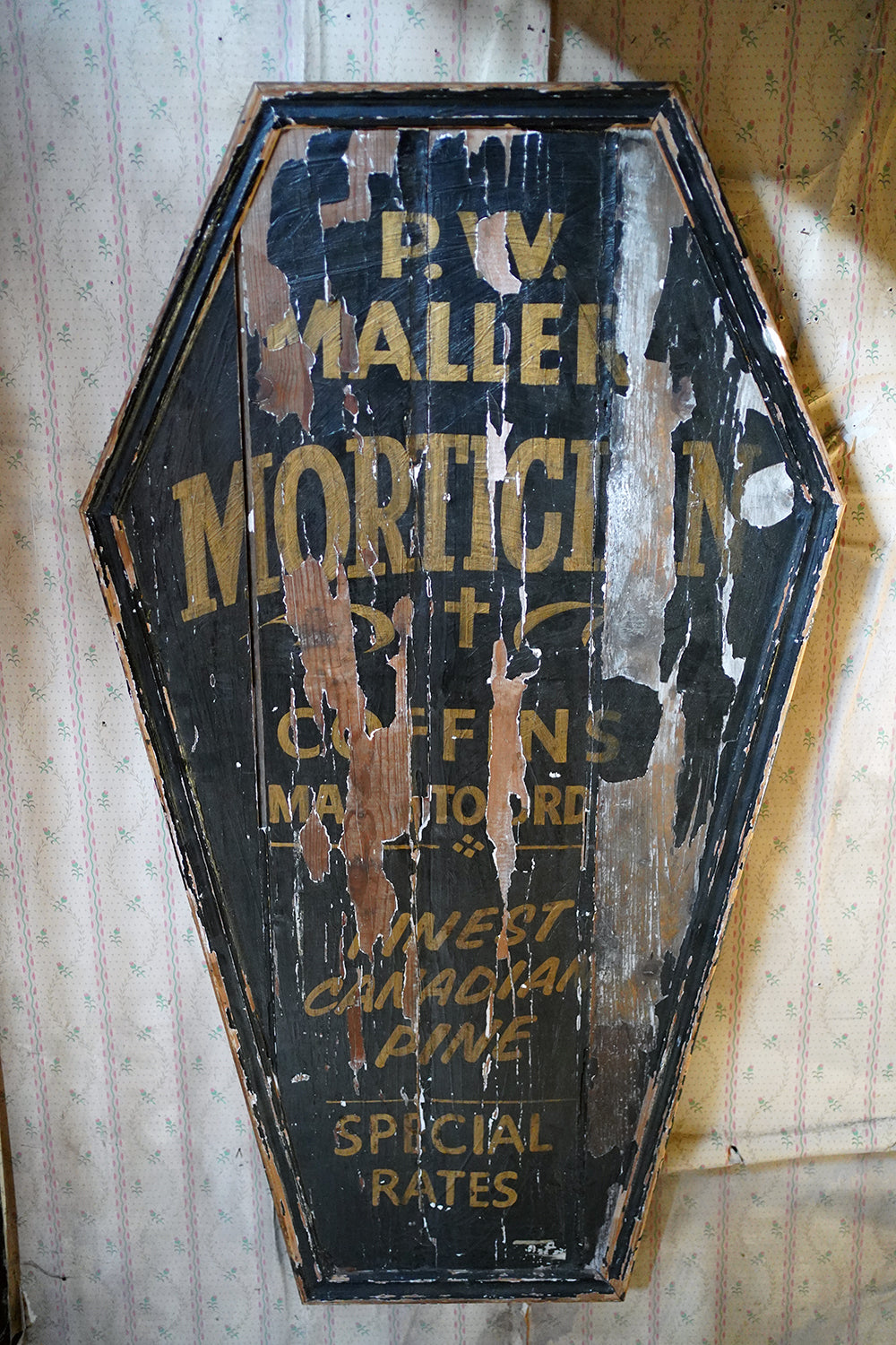 A 20thC Sign-Written Pine Advertising Sign for P.W.Maller Morticians