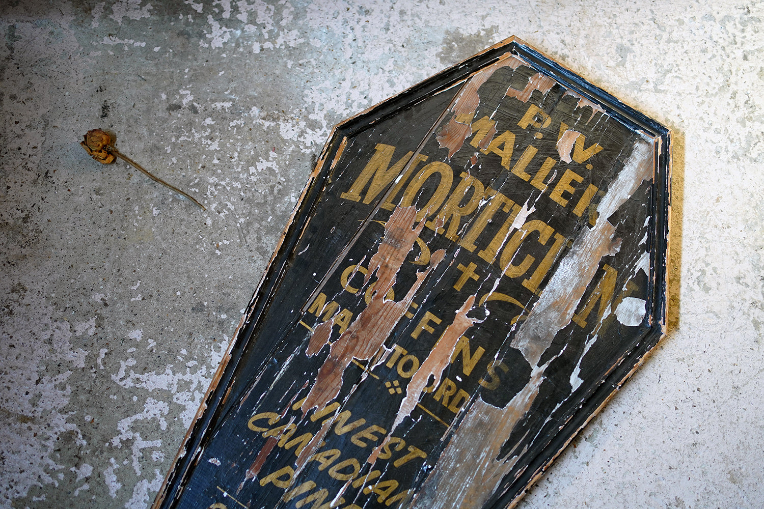 A 20thC Sign-Written Pine Advertising Sign for P.W.Maller Morticians