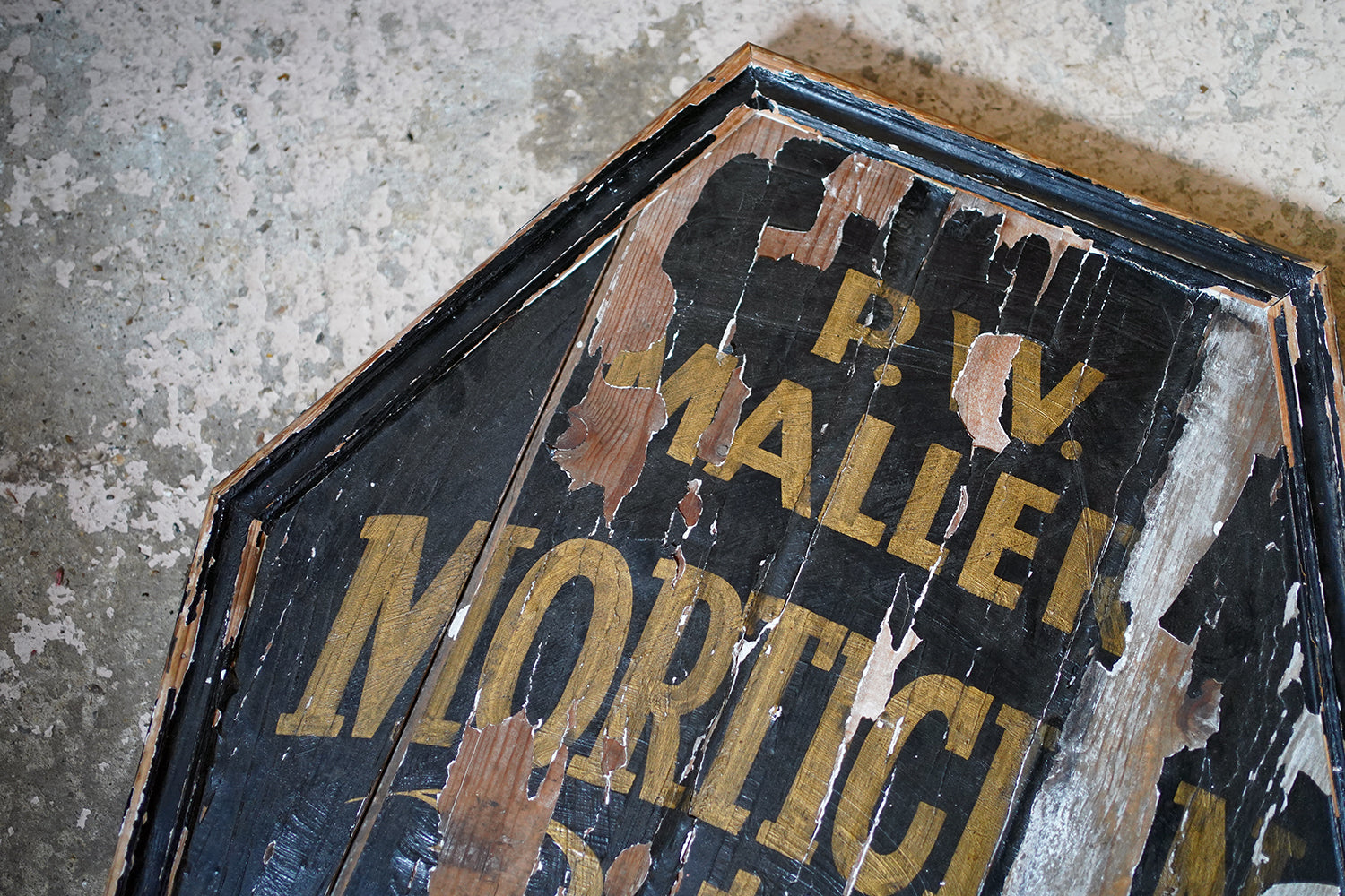 A 20thC Sign-Written Pine Advertising Sign for P.W.Maller Morticians