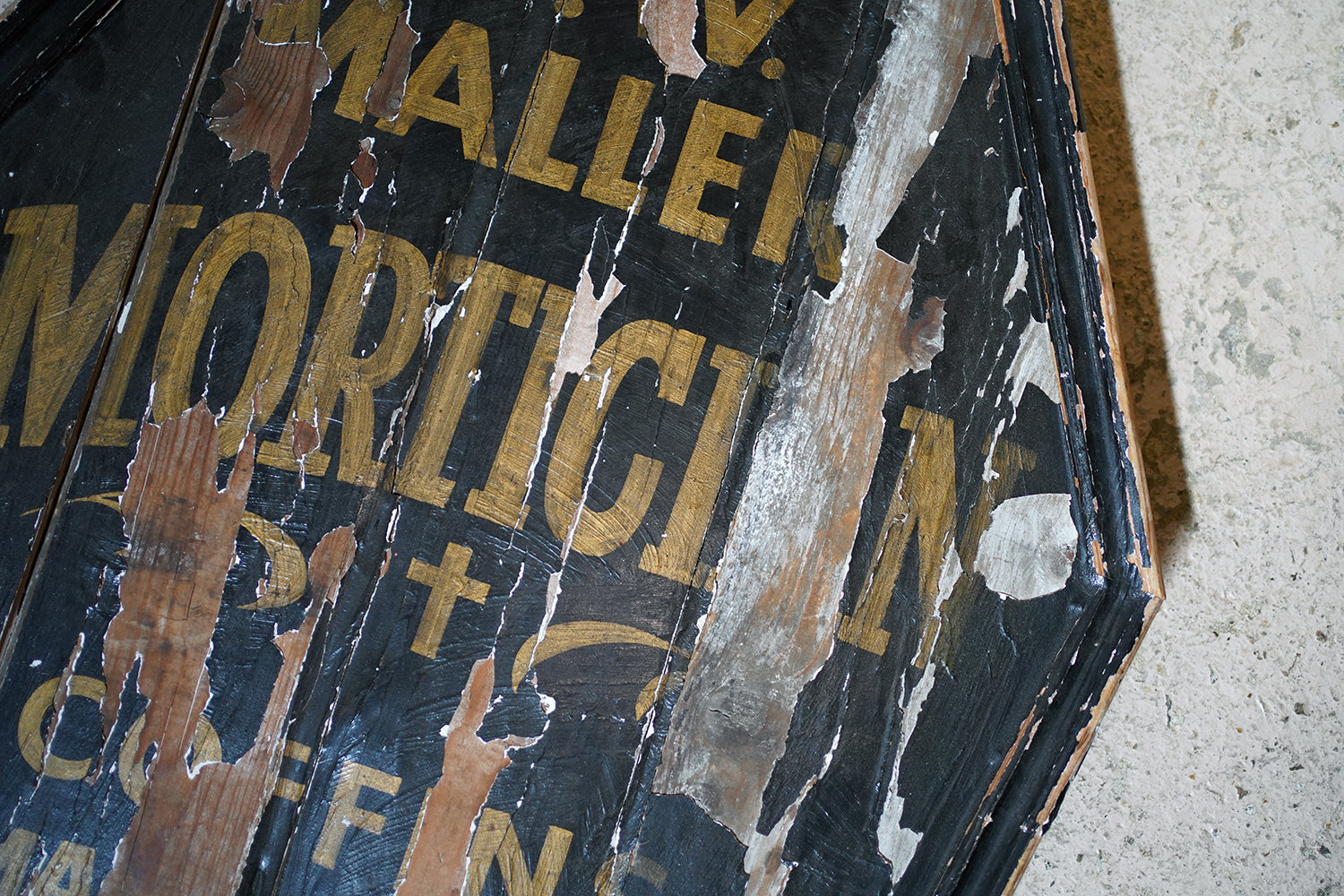 A 20thC Sign-Written Pine Advertising Sign for P.W.Maller Morticians