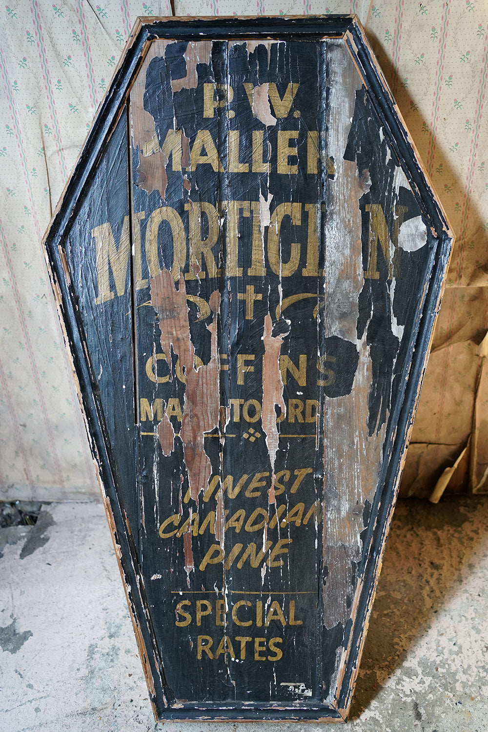 A 20thC Sign-Written Pine Advertising Sign for P.W.Maller Morticians