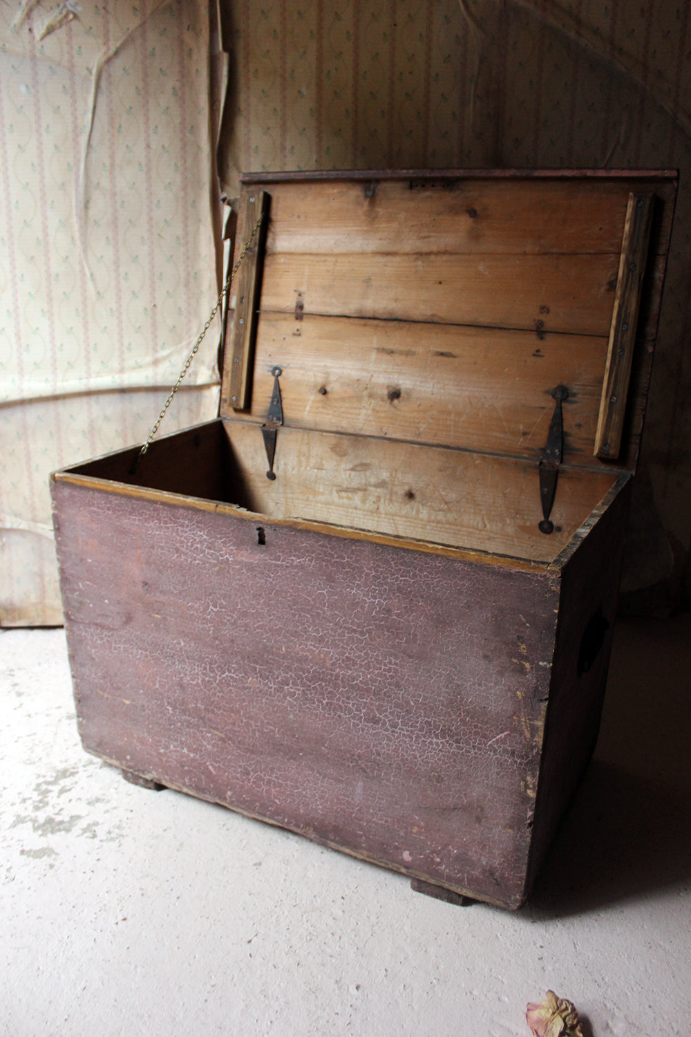 A Decorative Late Victorian Pink Painted Pine Trunk c.1900