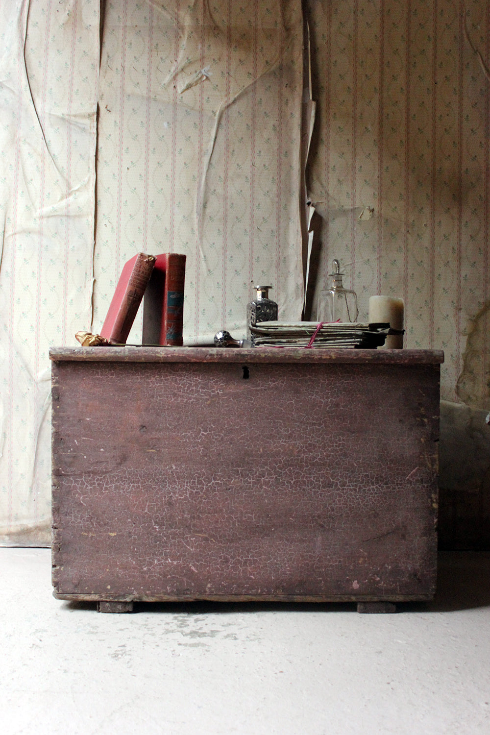 A Decorative Late Victorian Pink Painted Pine Trunk c.1900