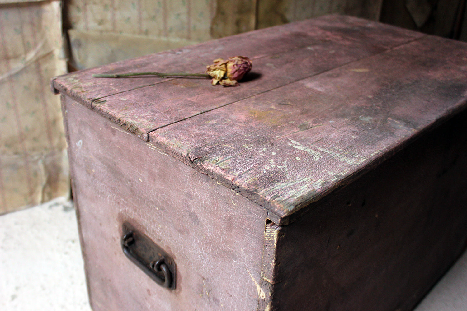 A Decorative Late Victorian Pink Painted Pine Trunk c.1900