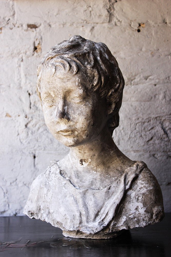 A Decorative 20thC Portrait Studio Plaster Bust of a Young Boy