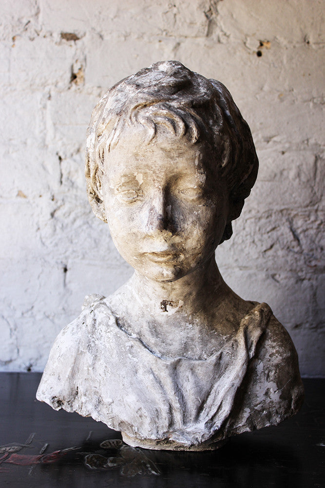A Decorative 20thC Portrait Studio Plaster Bust of a Young Boy