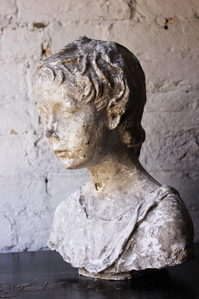 A Decorative 20thC Portrait Studio Plaster Bust of a Young Boy