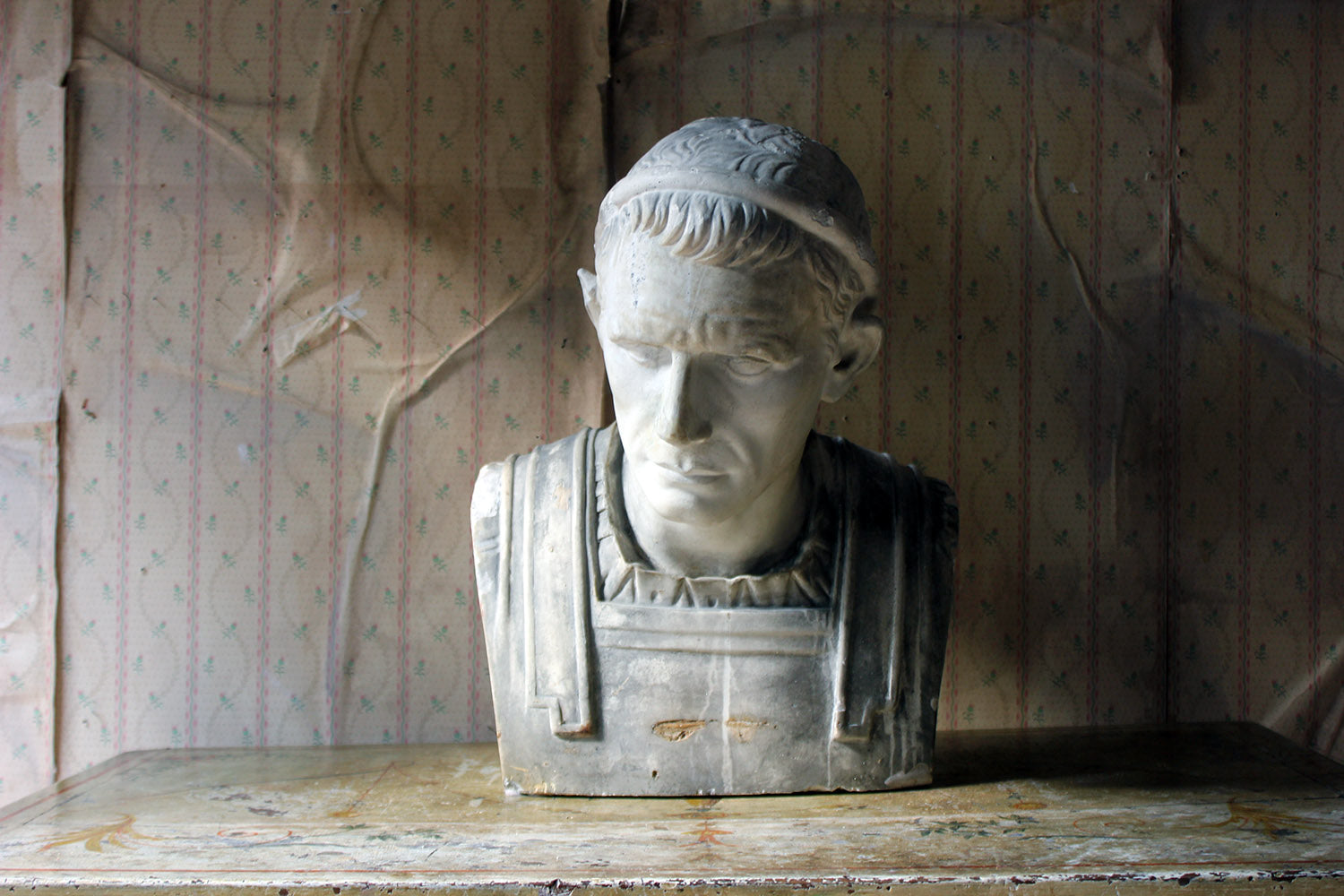 A 19thC Painted Plaster Portrait Bust of Julius Caesar c.1880