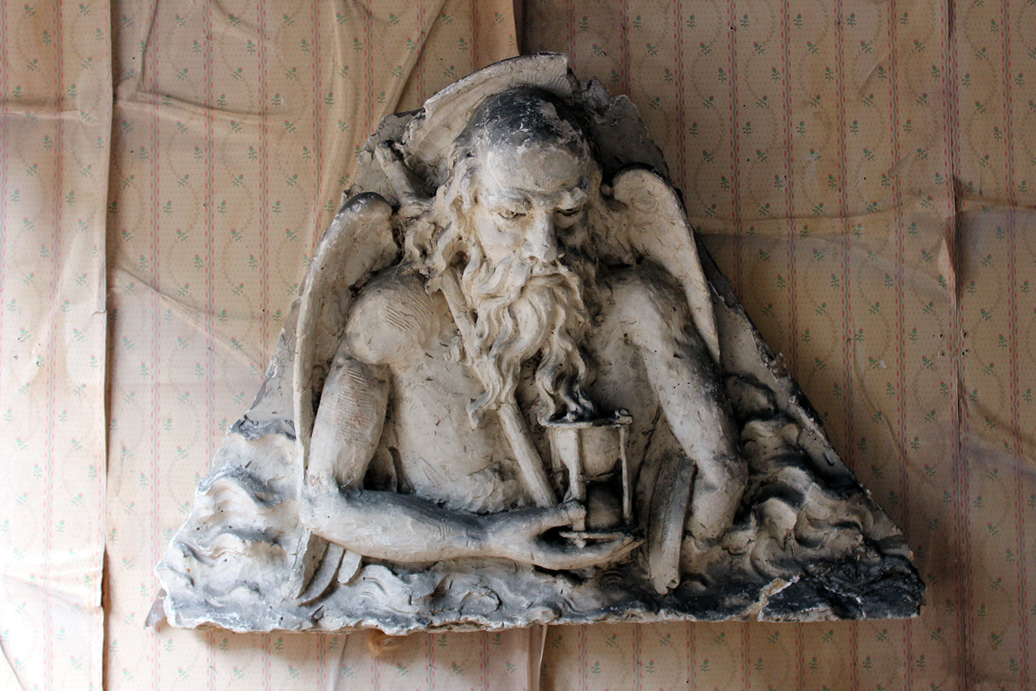 A 19thC French Monastery Sculpted High Relief Plaster Frieze Depicting Father Time c.1870