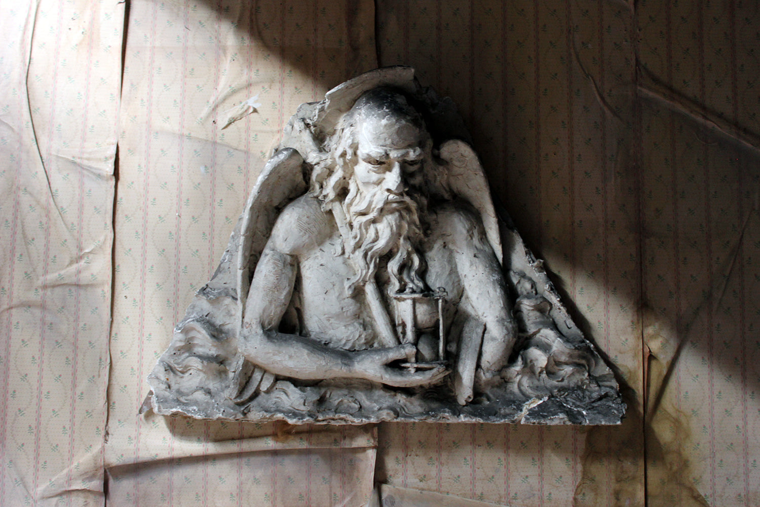 A 19thC French Monastery Sculpted High Relief Plaster Frieze Depicting Father Time c.1870