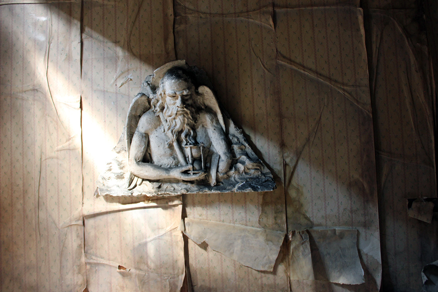 A 19thC French Monastery Sculpted High Relief Plaster Frieze Depicting Father Time c.1870
