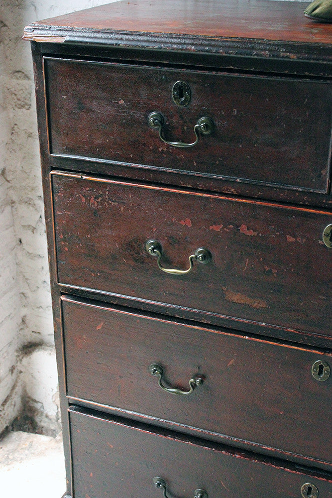 A Fabulous Large George III Plum Painted Pine Chest of Drawers c.1780