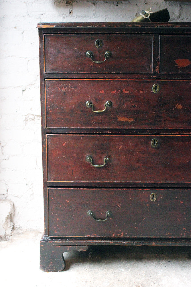 A Fabulous Large George III Plum Painted Pine Chest of Drawers c.1780