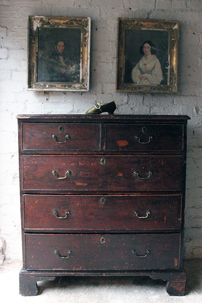 A Fabulous Large George III Plum Painted Pine Chest of Drawers c.1780