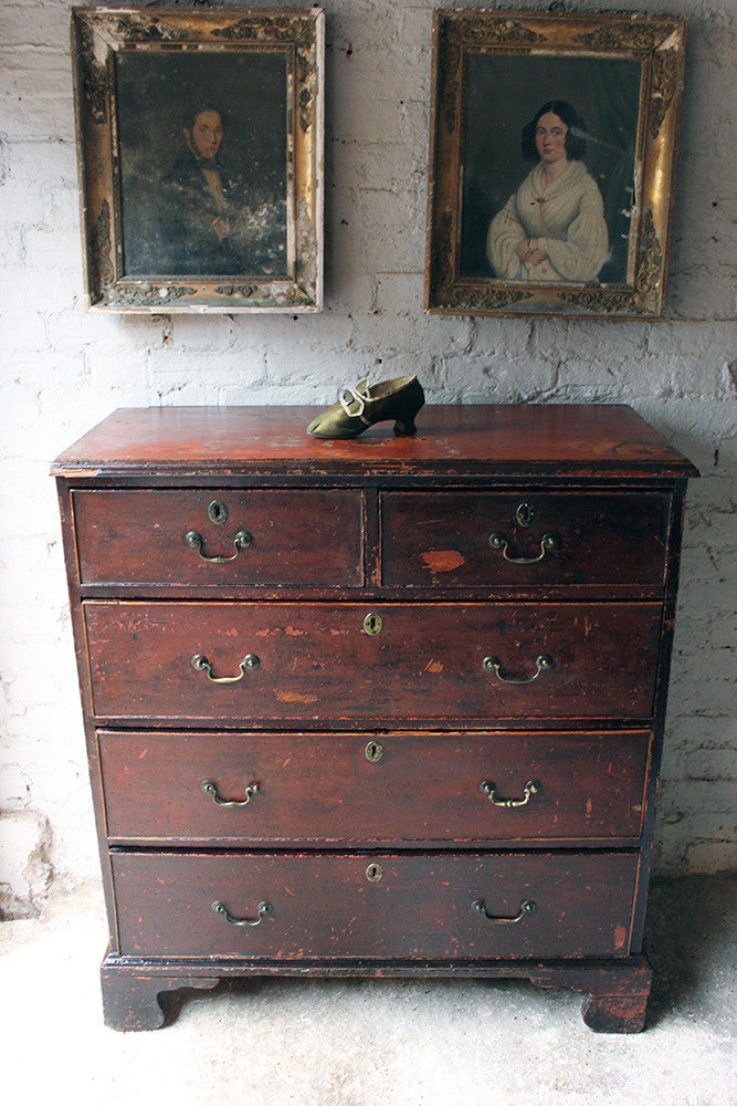 A Fabulous Large George III Plum Painted Pine Chest of Drawers c.1780