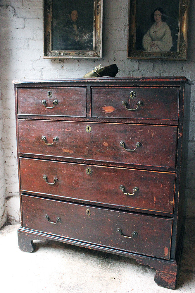 A Fabulous Large George III Plum Painted Pine Chest of Drawers c.1780