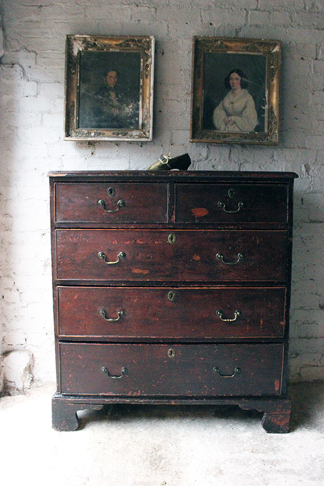 A Fabulous Large George III Plum Painted Pine Chest of Drawers c.1780