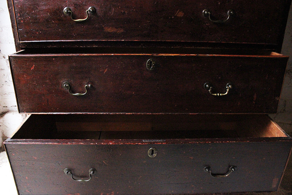 A Fabulous Large George III Plum Painted Pine Chest of Drawers c.1780