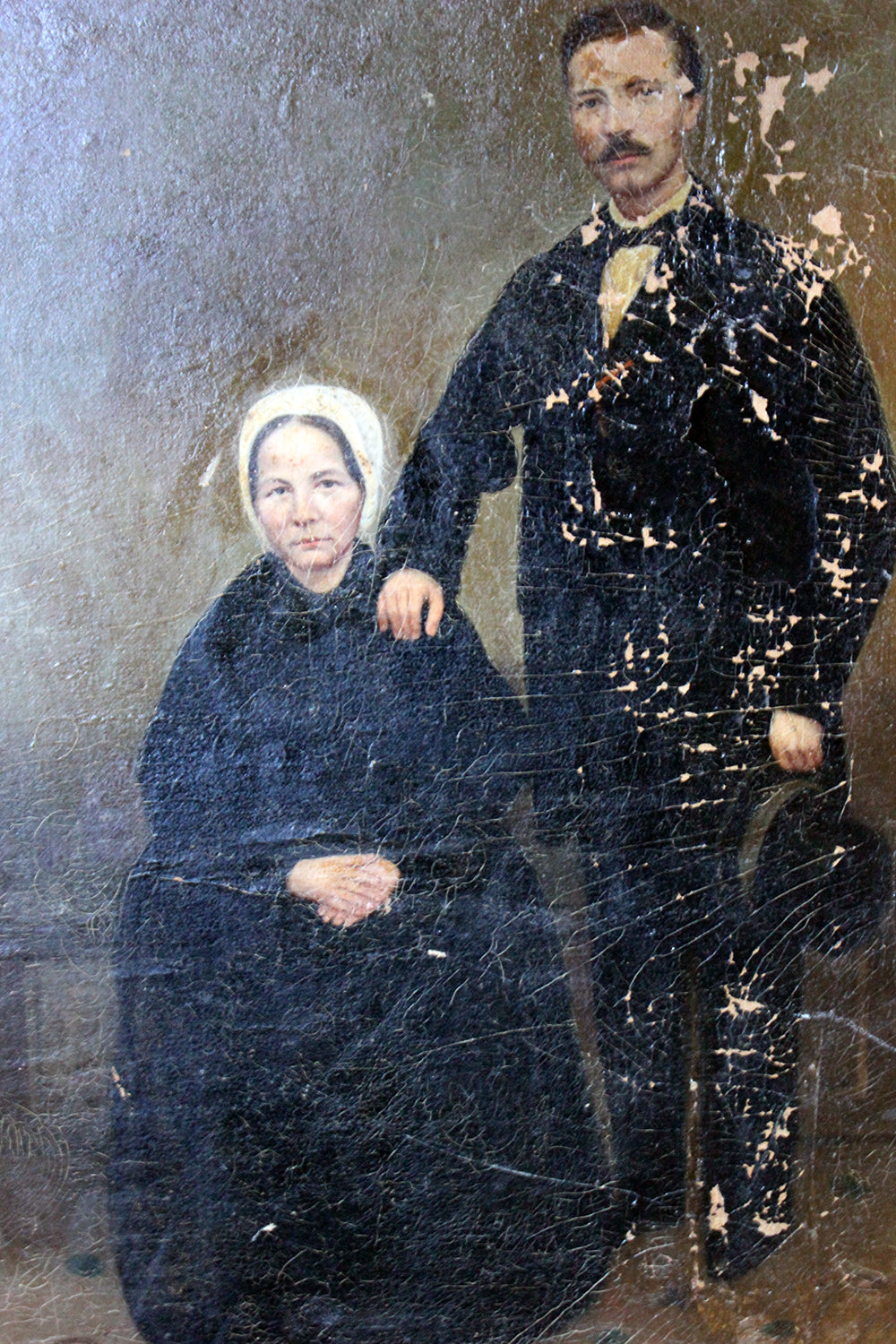 A 19thC English Provincial School Oil on Canvas Portrait of a Gentleman & His Wife