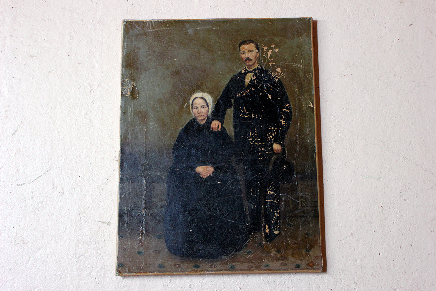 A 19thC English Provincial School Oil on Canvas Portrait of a Gentleman & His Wife