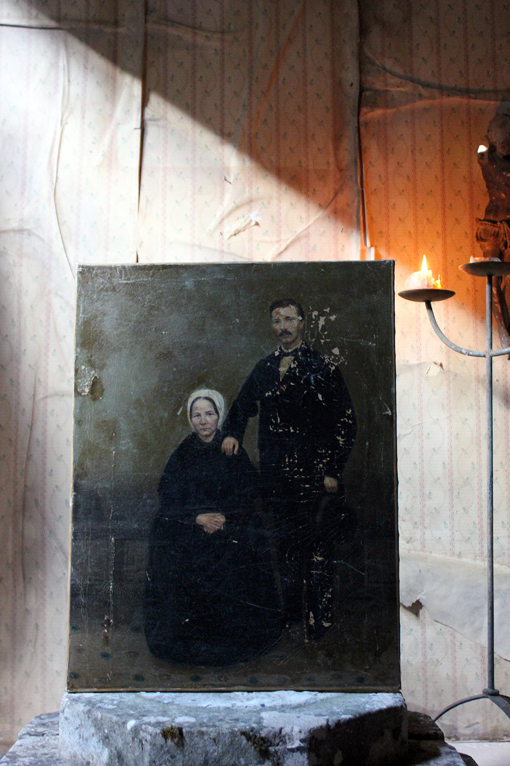 A 19thC English Provincial School Oil on Canvas Portrait of a Gentleman & His Wife