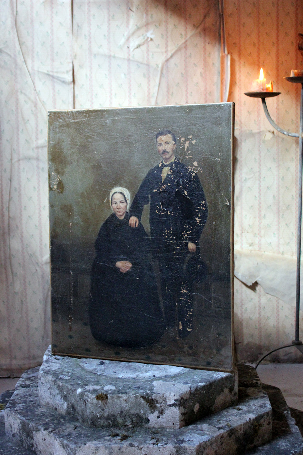 A 19thC English Provincial School Oil on Canvas Portrait of a Gentleman & His Wife