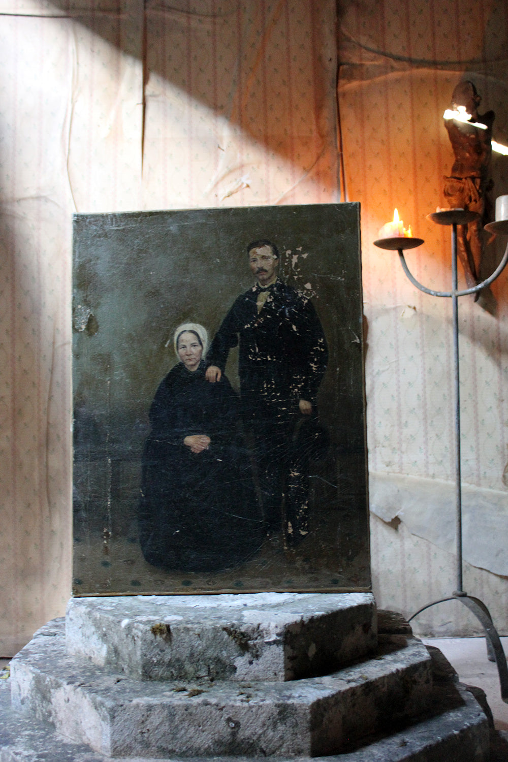 A 19thC English Provincial School Oil on Canvas Portrait of a Gentleman & His Wife
