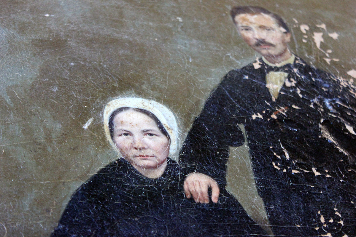 A 19thC English Provincial School Oil on Canvas Portrait of a Gentleman & His Wife