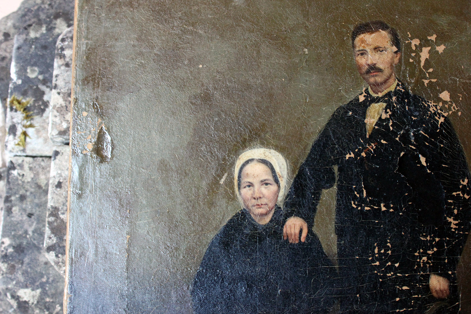 A 19thC English Provincial School Oil on Canvas Portrait of a Gentleman & His Wife