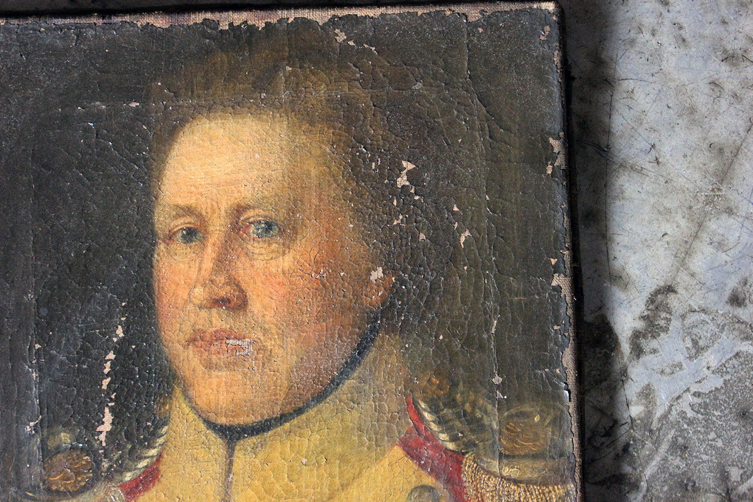 A Good Continental Provincial School Oil on Canvas Portrait of an Military Officer c.1800-1810