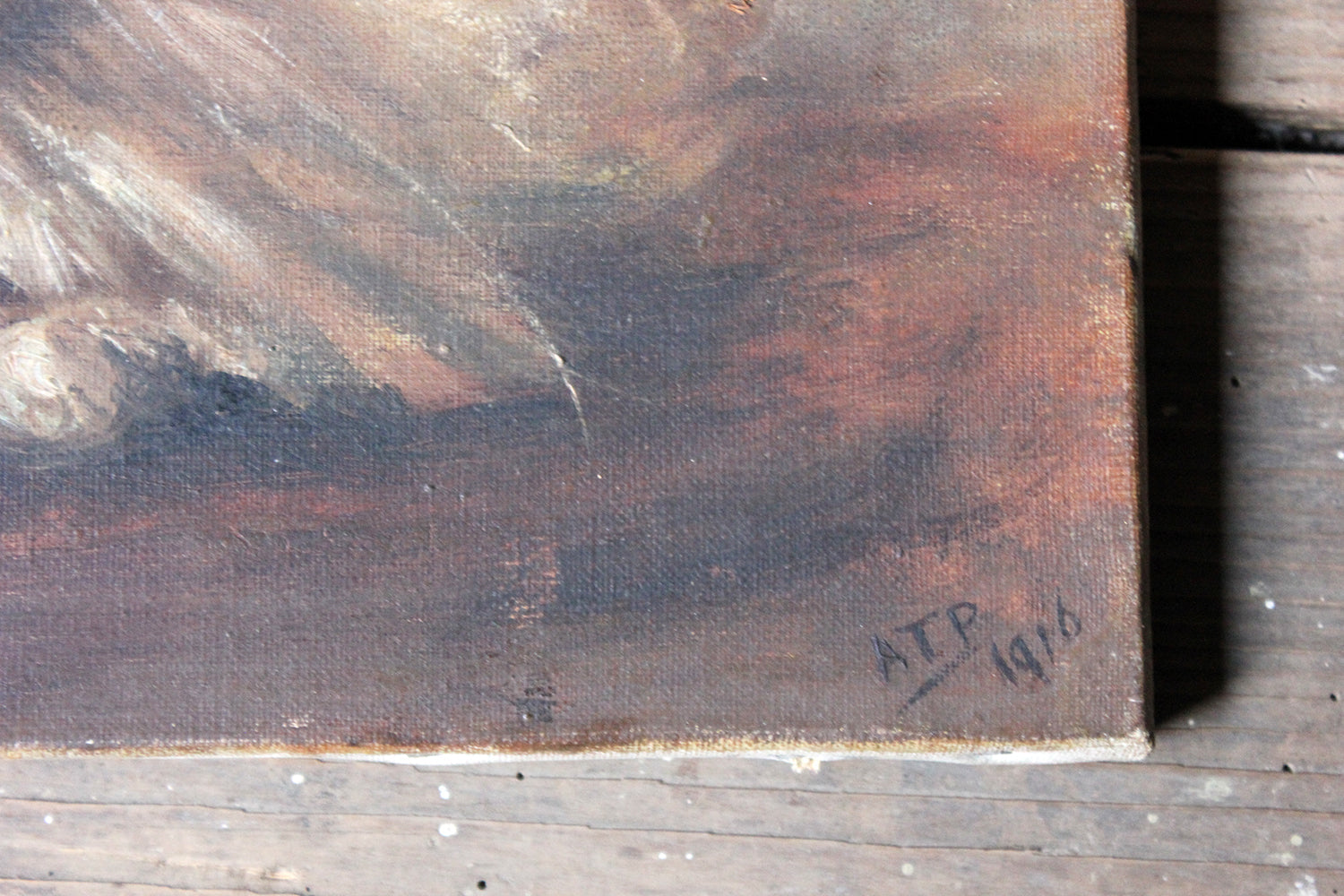 A Charming Early 20thC Oil on Canvas Portrait of a Maine Coon Tabby Cat Dated to 1916; From the Attics at Rokeby Park, County Durham
