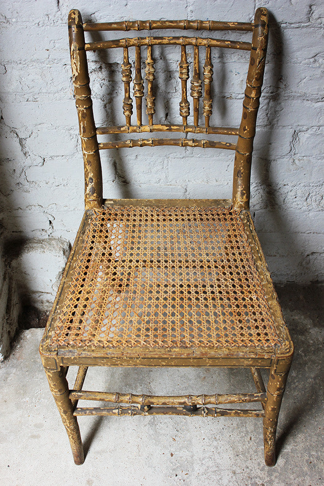 A Good Decorative Pair of c.1810 Regency Painted Simulated Bamboo Side Chairs