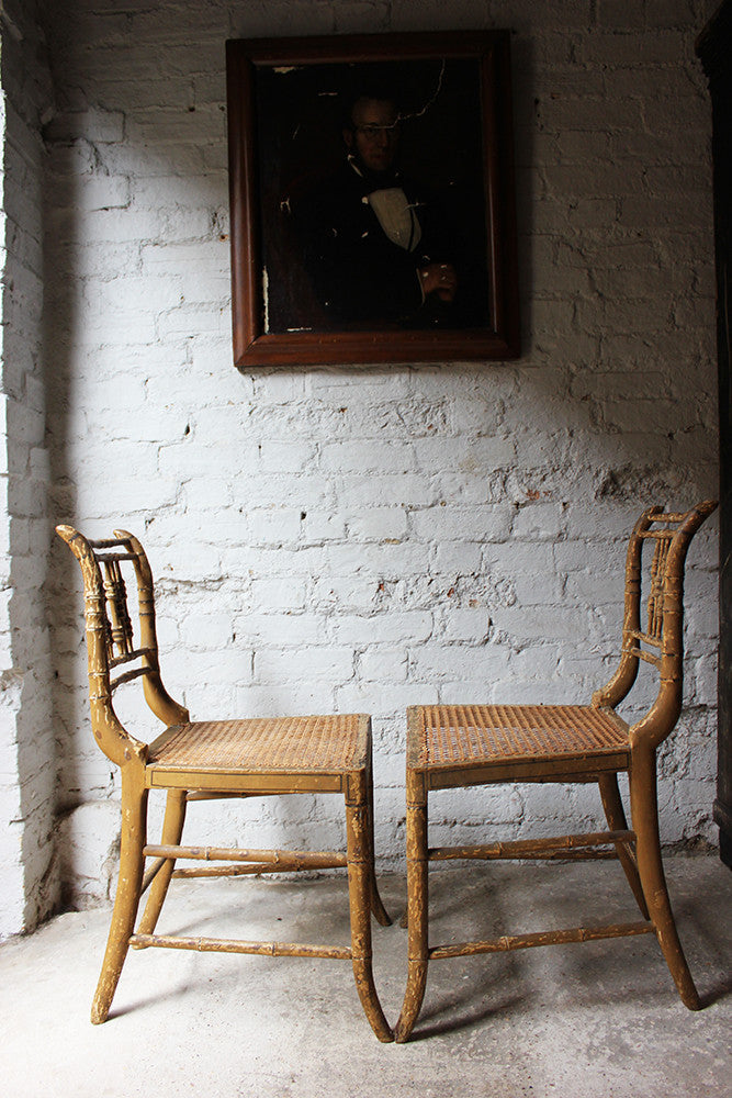 A Good Decorative Pair of c.1810 Regency Painted Simulated Bamboo Side Chairs