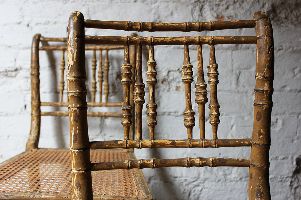 A Good Decorative Pair of c.1810 Regency Painted Simulated Bamboo Side Chairs