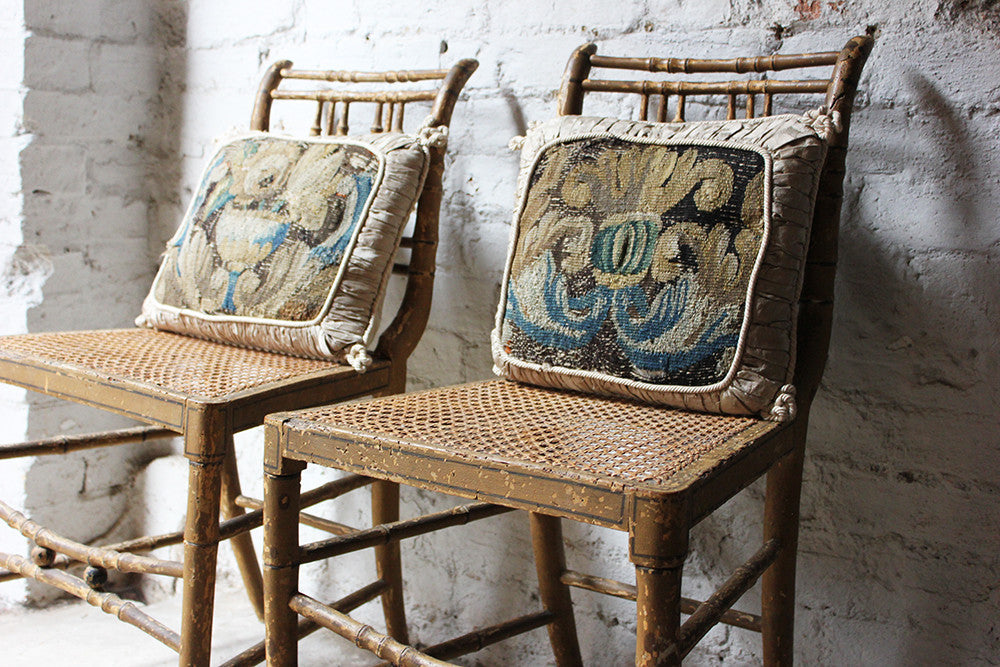 A Good Decorative Pair of c.1810 Regency Painted Simulated Bamboo Side Chairs