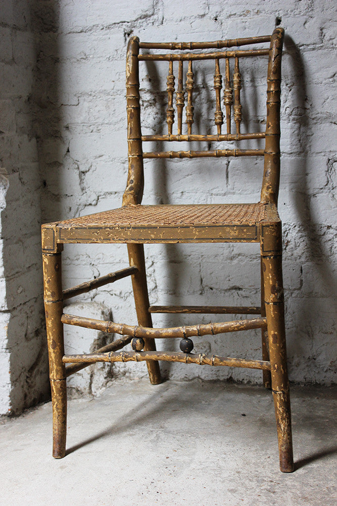A Good Decorative Pair of c.1810 Regency Painted Simulated Bamboo Side Chairs