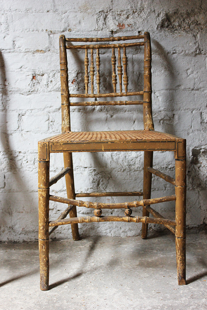 A Good Decorative Pair of c.1810 Regency Painted Simulated Bamboo Side Chairs